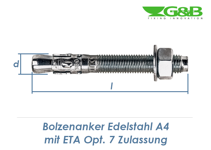 M10 x 100mm Bolzenanker Edelstahl A4 - ETA Opt. 7 - Sch