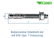 M12 x 120mm Bolzenanker Edelstahl A4 - ETA Opt. 7 (1 Stk.)