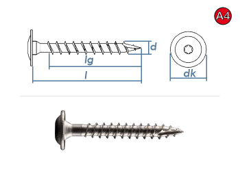 4,5 x 60mm Holzbauschrauben TX Tellerkopf Edelstahl A4  (10 Stk.)