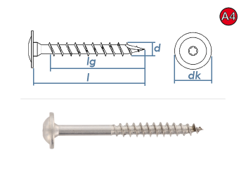 6 x 80mm Holzbauschrauben TX Tellerkopf Edelstahl A4  (1 Stk.)