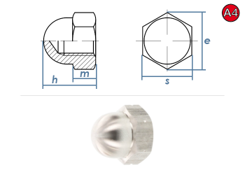 M8 Hutmutter DIN1587 Edelstahl A4 (10 Stk.)