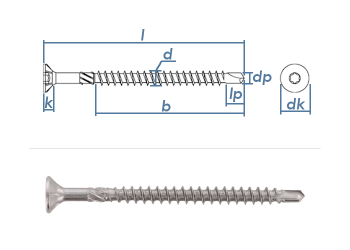 4,5 x 50mm Holzbauschrauben TX mit Bohrspitze und Schälrippen Edelstahl C1 (10 Stk.)