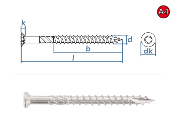 5 x 60mm Terrassenschrauben TX mit Schälrippen u. Schabenut Edelstahl A4 (10 Stk.)