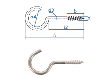 65mm Schraubhaken gebogen Edelstahl A2 mit Holzgewinde (1 Stk.)
