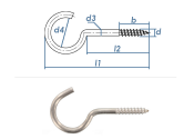 65mm Schraubhaken gebogen Edelstahl A2 mit Holzgewinde (1...