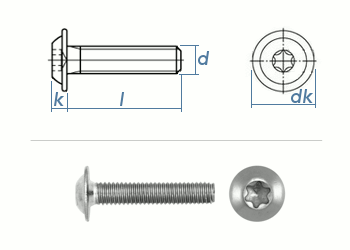M6 x 16mm Linsenflachkopfschraube m. Flansch TX ISO7380-2 Edelstahl A2 (10 Stk.)