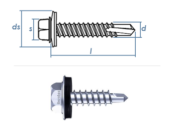 4,8 x 32mm Bohrschrauben m. Sechskantkopf u. Dichtscheibe Edelstahl C1 gehärtet (1 Stk.)