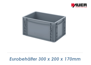 300 x 200 x 170mm Eurobehälter Grau geschlossen (1 Stk.)