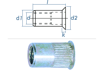 M6 x 8,9 x 14mm Blindnietmutter Mini-Senkkopf Stahl verzinkt (10 Stk.)