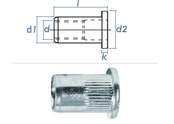 M3 x 4,9 x 10mm Blindnietmutter Flachkopf AlMg5 (10 Stk.)