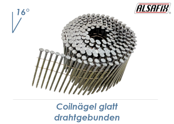 3,1 x 90mm Coilnägel glatt, 16° drahtgebunden, Stahl blank (1 Rolle zu 250 Stk.)