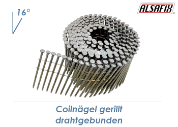 3,1 x 80mm Coilnägel gerillt, 16° drahtgebunden, Stahl verzinkt (1 Rolle zu 250 Stk.)