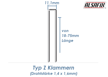 35mm Klammern Typ Z verzinkt geharzt (1 Pkg. zu 10.000 Stk.)