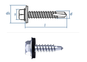 4,8 x 19mm Bohrschrauben m. Sechskantkopf u. Dichtscheibe...