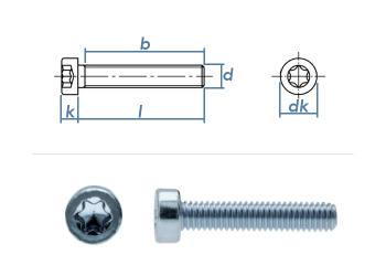 M4 x 20mm Zylinderschrauben TX niedriger Kopf  ISO14580 Stahl verzinkt FKL8.8 (10 Stk.)