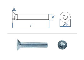 M3 x 8mm Senkschrauben ISO14581 Stahl verzinkt FKL8.8 (100 Stk.)