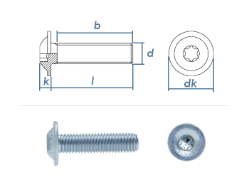 M6 x 25mm Linsenflachkopfschraube m. Flansch TX ISO7380-2 Stahl verzinkt FKL10.9 (10 Stk.)