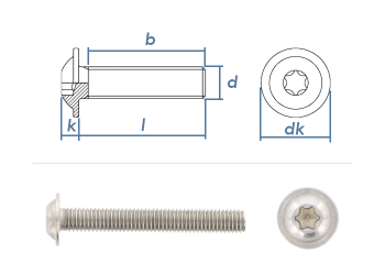 M8 x 50mm Linsenflachkopfschraube m. Flansch TX ISO7380-2 Edelstahl A2 (1 Stk.)