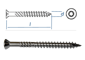 5 x 50mm Terrassen- / Holzbauschrauben Zierkopf Edelstahl C1 TX25 (10 Stk.)