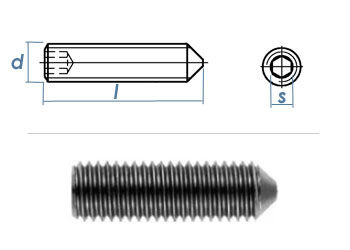M8 x 16mm Gewindestift Spitze DIN914 Edelstahl A2 (10 Stk.)
