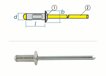 4,8 x 16mm Mehrbereichsblindniete Alu/Stahl (10 Stk.)