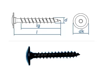 6 x 50mm Holzbauschrauben TX mit Tellerkopf schwarz verzinkt (10 Stk.)