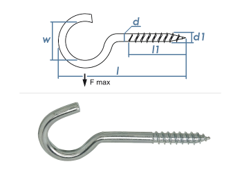 100mm Schraubhaken gebogen verzinkt mit Holzgewinde - lange Ausführung (1 Stk.)