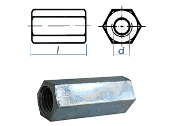 M24 x 72mm Gewindemuffe Sechskant DIN6334 Stahl verzinkt (1 Stk.)