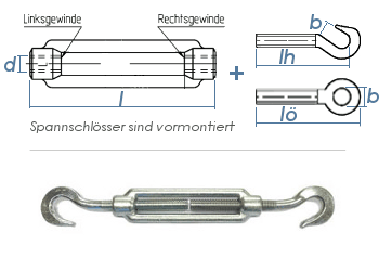 M6 Spannschloss mit 2 Haken verzinkt gem. DIN1480 (1 Stk.)