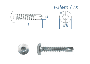 3,5 x 16mm Bohrschrauben Linsenkopf TX DIN7504 Stahl verzinkt (100 Stk.)