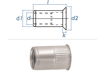 M5 x 6,9 x 11,5mm Blindnietmutter Mini-Senkkopf Edelstahl A2 (10 Stk.)