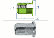 M3 x 4,9 x 10mm Blindnietmutter Flachkopf Edelstahl A2...