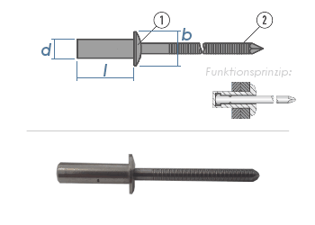 4,8 x 16mm Dicht-Becherblindniete  Edelstahl A2/C1 DIN16585 (10 Stk.)
