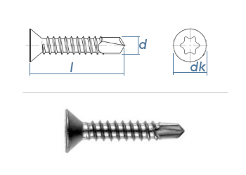 3,5 x 22mm Bohrschrauben Senkkopf TX DIN7504 Edelstahl A2  (10 Stk.)