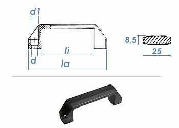 136 x 25 x 42mm verstärkter PA Kunststoffgriff  Form B  (1 Stk.)