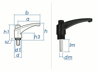 M8 x 20mm Klemmhebel Serie 65 mit Gewindebolzen (1 Stk.)