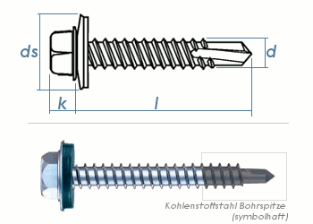 5,5 x 25mm Bi-Metall Bohrschrauben A2/CV m. Sechskantkopf u. Dichtscheibe (1 Stk.)