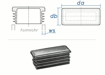 70 x 50mm / WS:2-4mm Lamellenstopfen rechteckig PE schwarz (1 Stk.)