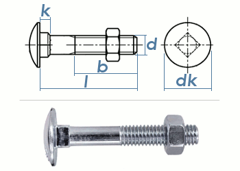 M8 x 55mm Torbandschrauben DIN603 Stahl verzinkt (10 Stk.)