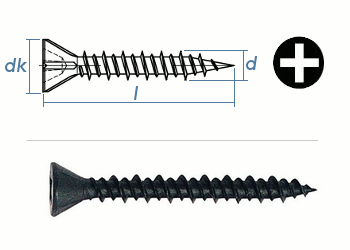3,9 x 45mm Faserplattenschrauben HI-LO Stahl phosphatiert (100 Stk.)
