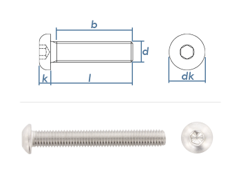 M8 x 45mm Linsenflachkopfschraube ISK ISO7380-1 Edelstahl A2  (10 Stk.)