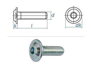 M8 x 16mm Linsenflachkopfschraube m. Flansch ISK ISO7380-2 Stahl verzinkt FKL10.9 (10 Stk.)