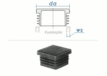 35 x 35mm / WS:3-5mm Lamellenstopfen quadratisch PE schwarz (10 Stk.)