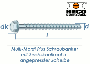 10 x 120mm MMS-plus Schraubanker mit Sechskantkopf mit angepresster Scheibe (1 Stk.) //AUSLAUF//