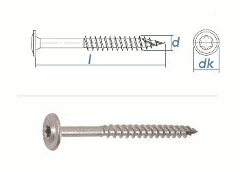 6 x 140mm Holzbauschrauben TX Tellerkopf Edelstahl A2  (1 Stk.)