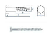 6 x 40mm Sechskant-Holzschrauben DIN571 Stahl verzinkt...